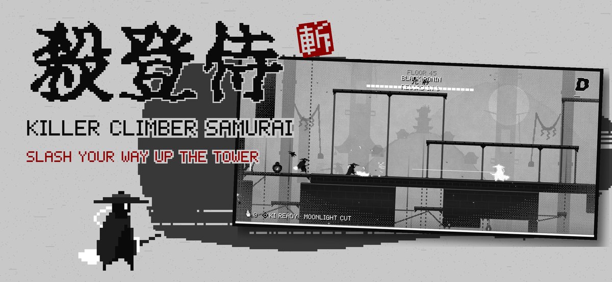 Title poster: Killer Climber Samurai, slash your way up the tower